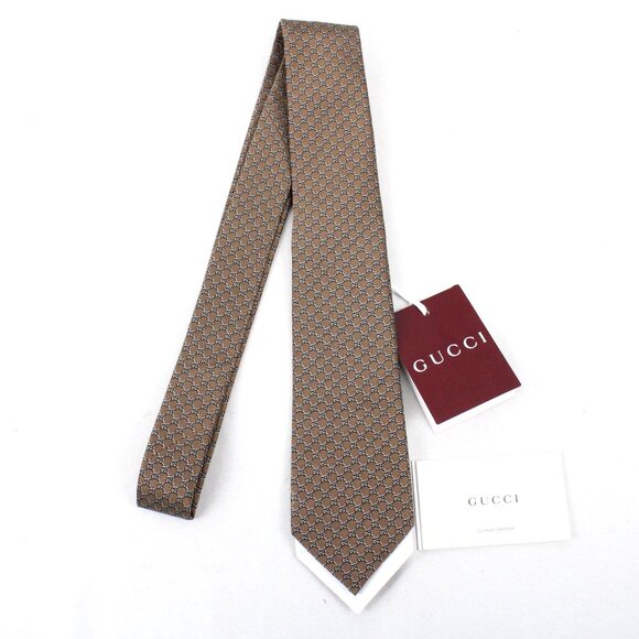 NWT Authentic Gucci GG 100% Silk Jacquard Neck Tie in Dark Brown/Brown - Picture 1 of 8